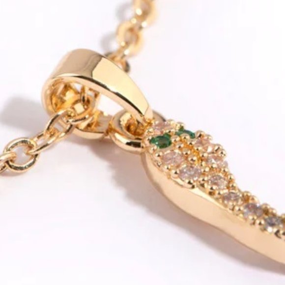LOVISA RETRO SNAKE GOLD CLEAR/GREEN CZ STONES PENDANT CHAIN NECKLACE**NEW! - Picture 2 of 4